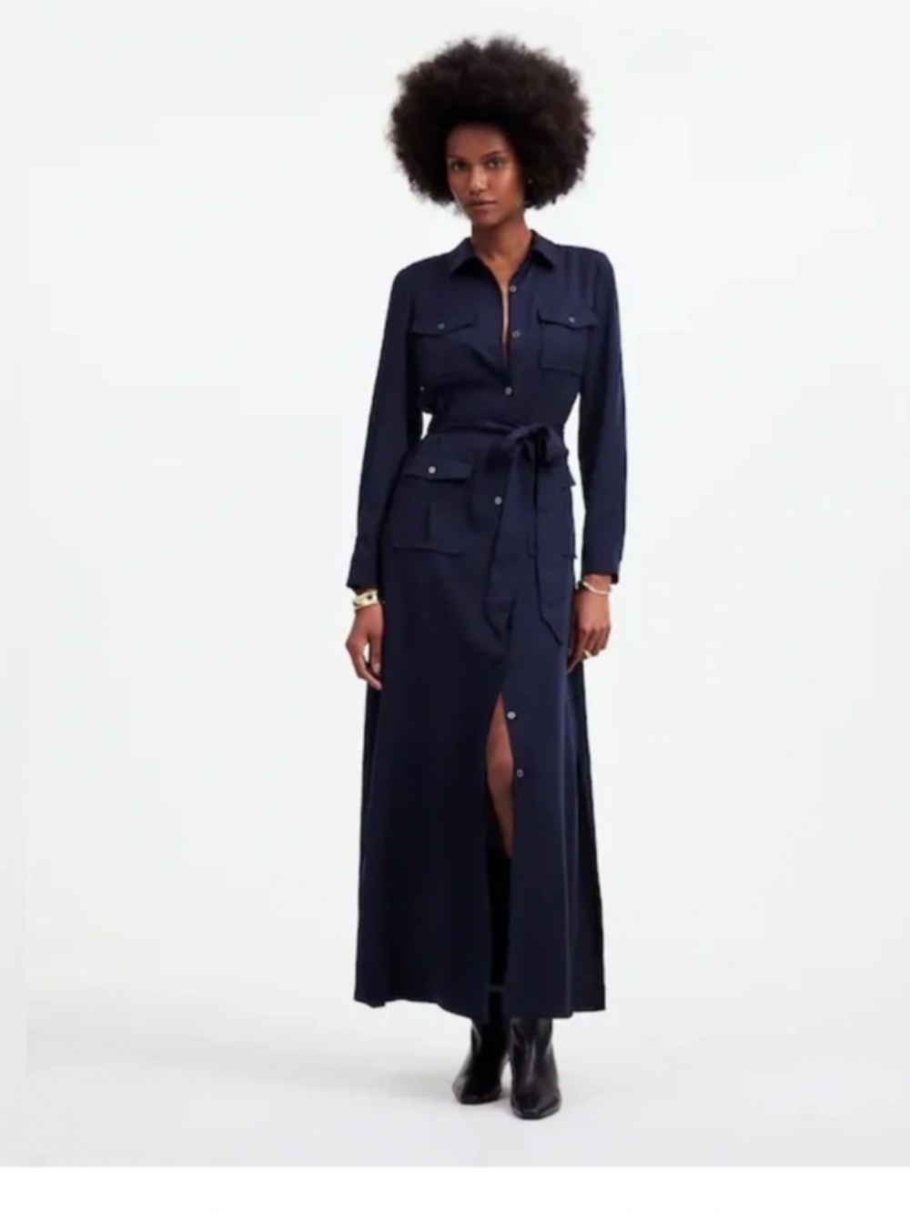 NWT Madewell Sz XL Navy Utility Tie-Waist Maxi Shirtdress